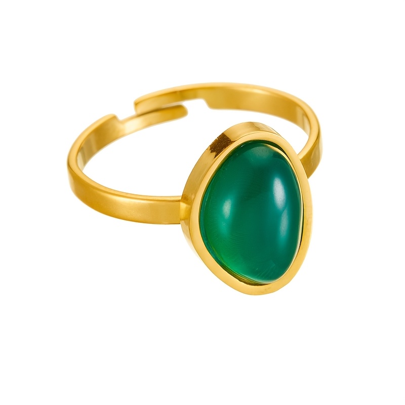 Green Gemstone Stainless Steel Ring - Versatile Women's Jewelry